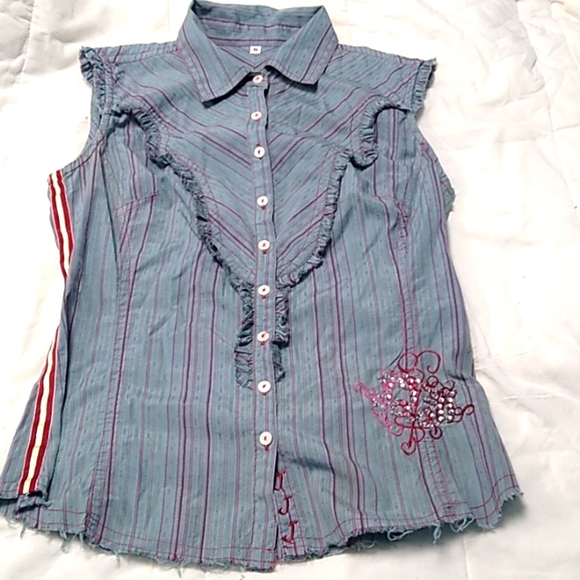 Johnny Was Tops - JOHNNY WAS 3J Workshop Carolina Shirt Emroidered Studded Western Style SMALL